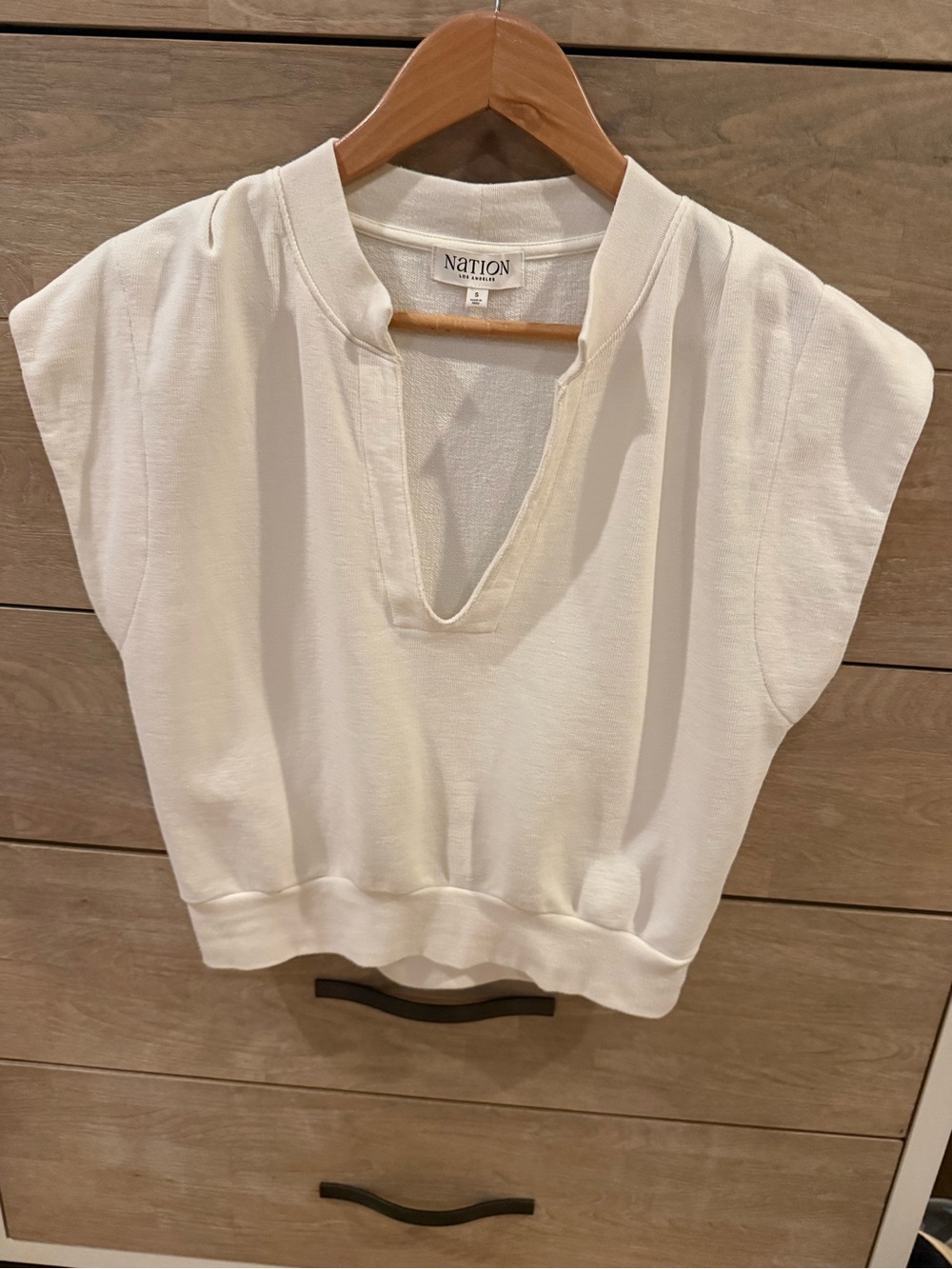 Nation LTD Ivory Split-Neck Cap Sleeve Top, Anthropologie, S